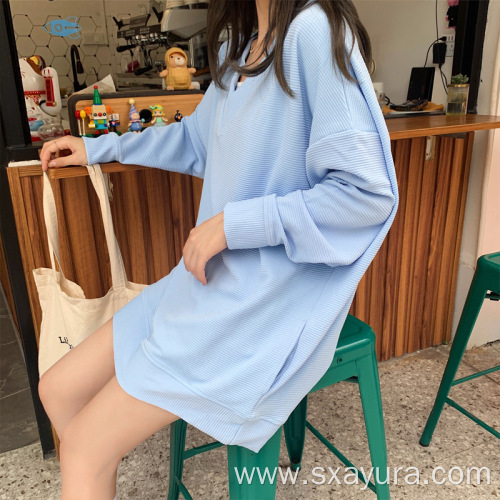 Loose Long Sleeves Look Thin Sweater Casual all-match v-neck blue blouse Manufactory